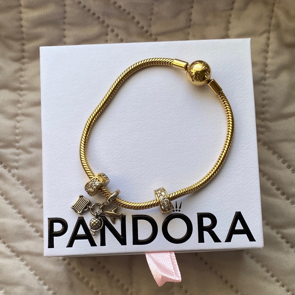 Pandora Gold Charm Bracelet with Silver Accents